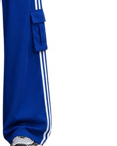 Pantalones Cargo de Pierna Ancha para Mujer, Color Azul Rey, Personalizados por el Fabricante, con Rayas Laterales Blancas, Cintura Alta, Corte Holgado, Estilo Urbano - Product Image 4