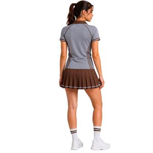 Ensemble polo et jupe plissée gris clair et marron chocolat pour femme, vêtements de sport personnalisés, respirants et à séchage rapide - Product Image 2