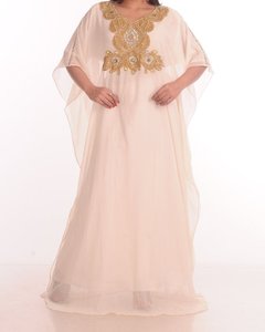 Yellow Beaded Neck Floor Length <b>Women</b> Modest Long Sleeve Regular Fit Polyester Material Middle East Prayer <b>Abaya</b> Plus Size - Product Image 2