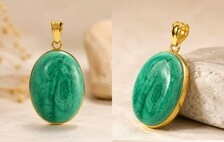 Pendentif en malachite naturelle ovale de qualité AAA, en argent, fait main, plaqué or, unisexe, vente en gros, pierres précieuses du Rajasthan - Product Image 3