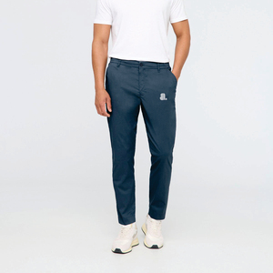 Men Navy Straight Fit Casual Trousers Mid Waist Breathable Oxford Fabric Right Leg Logo <b>Summer</b> Lightweight <b>Pants</b> - Product Image 1