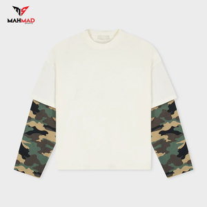Camiseta de Manga Larga para Hombre, Estilo Urbano, Estampada, Lavada al Ácido, de Algodón, Camuflaje, Oversize, Corta, Desgastada, Personalizada, de Doble Capa - Product Image 1