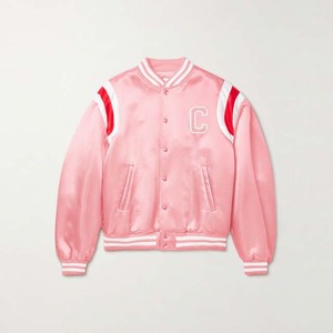 Chaqueta Varsity Azul con Letra C en Relieve, Bloques de Color Rojo y Blanco, Cuello Acanalado, Botones a Presión, Chaqueta Bomber Deportiva de Satén para Hombre - Product Image 6