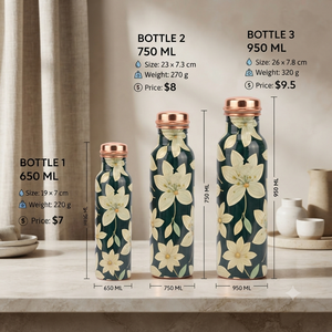 Botella de Agua de Cobre Hecha a Mano con Diseño Floral Kalamkari, Botella Metálica para Beber, Venta al Por Mayor, Exportación, Regalo para el Hogar y la Cocina, Proveedores - Product Image 5
