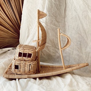 Juguetes ecológicos para niños, barco de ratán natural, modelo de barco en miniatura, piezas decorativas para la habitación infantil. - Product Image 6