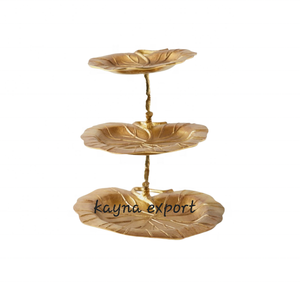 3 TIER LEAF TRAY CUP CAKE <b>STAND</b> GOLD METAL <b>STAND</b> DECORATIVE FANCY <b>CUPCAKE</b> <b>STAND</b> WHOLESALE PRICE SUPPLIER WEDDING CHRISTMAS DECOR - Product Image 1