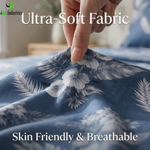 King Size Dark Blue Floral Bedsheet <b>Set</b> | Soft Cotton <b>Bedding</b> <b>Set</b> Pillow Covers Breathable & Lightweight Premium Bedroom Decor - Product Image 3