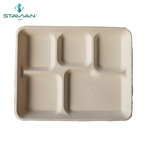 <b>Microwave</b> Safe OEM Eco-friendly <b>Lunch</b> <b>Box</b> Waterproof 5 Compartments Food Trays Bagasse Oilproof 530ml Biodegradable Customizable - Product Image 3