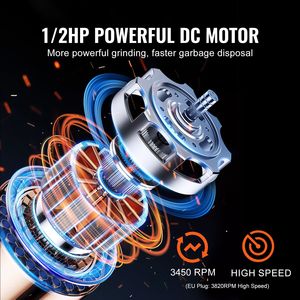 Dissipatore di rifiuti alimentari a alimentazione continua da 1/2 HP 3450 RPM con cavo di alimentazione in metallo EZ Connect e spina UK - Sistema di smaltimento rifiuti - Product Image 2