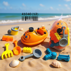 Set di giocattoli da spiaggia 9 pezzi con barca e attrezzi per giocare con sabbia e acqua, divertimento all'aperto per bambini - Product Image 3