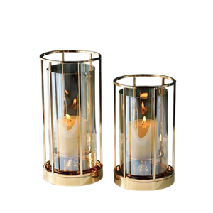 Cylinder Metal Candle Holder <b>Brass</b> Frame Clear Glass Heat Resistant Home Decoration Votive <b>Lanterns</b> Metal Glass Votives Candle - Product Image 1