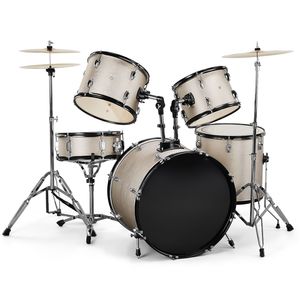 Set Batteria Completo per Adulti da 5 Pezzi con Pelli Mesh Argentati, Inclusi Grancassa, Rullante, Timpano da Terra, Piatto Ride da 16 pollici, Piatto Hi-Hat da 14 pollici - Product Image 1