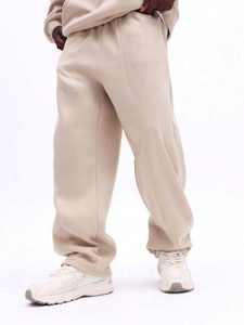 Ensemble survêtement homme crème uni avec sweat à capuche oversize et pantalon large assorti – Vêtements OEM ODM en gros - Product Image 4