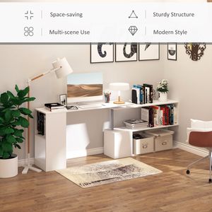Scrivania angolare moderna a L da 55 pollici per ufficio domestico, girevole a 360 gradi, con scaffali a 3 livelli e libreria integrata - Product Image 3
