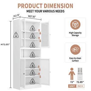 Armadio Dispensa da Cucina Bianco con Telaio in Acciaio Inossidabile Resistente, Alto 183 cm, con Ripiani Regolabili, Autoportante - Product Image 4
