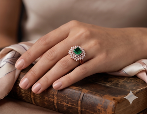 Green Emerald Cut Zircon <b>Ring</b> Halo Bridal Jewelry for Wedding Anniversary Party Gift - Product Image 1