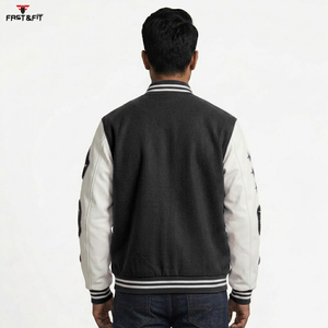 Manufacturer High Quality College Baseball Varsity <b>Jacket</b> for Men Street Style Black Embroidery Breathable Windproof 100% Cotton - Product Image 2