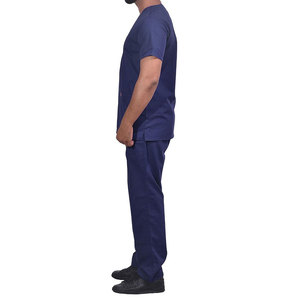 Ensemble de blouses médicales bleu marine pour hommes, manches courtes, col en V, uniforme médical en coton et polyester tissé, usage hospitalier - Product Image 3