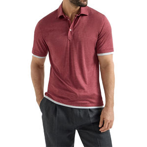 Chemise de luxe pour homme en jersey de soie et coton, personnalisable, col chemise, effet superposé, légère, respirante, manches courtes - Product Image 1