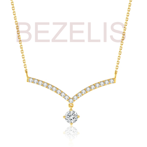 Elegante Amuleto Moderno de Oro Amarillo con Diseño Chevron y Diamante Cultivado, Ideal para Vestidos de Fiesta y Cóctel, Venta al por Mayor - Product Image 4