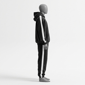 Conjunto de chándal oversize negro con paneles de contraste en las mangas, sudadera con capucha y pantalones de chándal de corte holgado, ribete bicolor y forro polar grueso cepillado. - Product Image 2