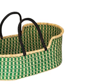 Styled emerald chevron seagrass changing <b>basket</b> alongside rattan changing kid <b>basket</b> featuring black <b>handles</b> sales - Product Image 3