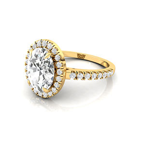 Bague de fiançailles et de mariage en or 14K 18K avec halo pavé, diamant synthétique CVD cultivé en laboratoire, taille ovale 2 carats, 38 diamants d'accompagnement, certifié IGI - Product Image 5