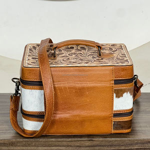 Nouveau gros usiné à la main en cuir de vache Double Decker étuis à bijoux pour femmes bandoulière sangle voyage bijoux stockage organisateur boîte - Product Image 4
