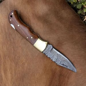 Couteaux de chasse pliants haut de gamme en bois bleu veiné avec lame en acier lisse et étui de transport en cuir marron pour la chasse et le camping - Product Image 4