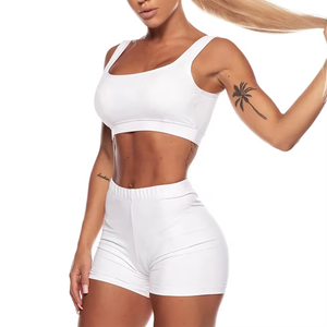 Conjuntos de Shorts Deportivos de Cintura Alta Elásticos para Mujer, Conjuntos de Sujetador Deportivo y Shorts con Logotipo Personalizado, Color Blanco, Poliéster, Conjuntos de Yoga - Product Image 2