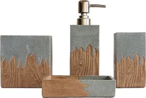 Wooden Bathroom Set Six-Piece Square Minimalist Style Soap Dispenser <b>Toothbrush</b> <b>Holder</b> Cup Soap Dish Tissue Box Eco-Friendly - Product Image 3