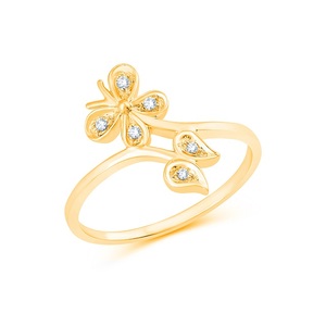 Anillo de Diamantes con Mariposa y Flor, Diseño Único y Encantador, Joyería de Diamantes en Oro de 14K, para Novias y Moda - Product Image 1