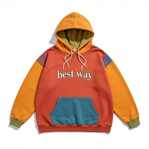 Nouveau sweat à capuche streetwear personnalisé avec logo brodé, patchwork coupé-cousu, tricoté, 100% coton molletonné, uni, écologique - Product Image 1