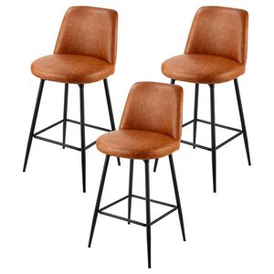Set of 3 Modern PU <b>Leather</b> Counter Barstools 27-Inch Height Swivel <b>Stools</b> with Metal Legs and Armrests - Product Image 1