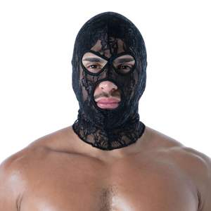 Masque intégral en cuir noir pour homme, style fetish, avec dentelle fluide et design sexy à bouche ouverte, pour clubbing - Product Image 1