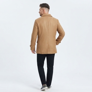 High Quality <b>Men's</b> Woolen <b>Pea</b> <b>Coat</b> Classic Double Breasted Classic Horn Button Closure <b>Men's</b> Woolen Peacoat - Product Image 5