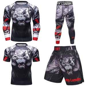 Unisex MMA Rash Guard Set BJJ <b>Compression</b> <b>Shirt</b> Shorts Spats Yin Yang Design Quick Dry Breathable Anti-Bacterial UV Protection - Product Image 3