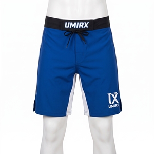 Shorts d'arts martiaux en polyester et élasthanne pour hommes, avec fente latérale, shorts de MMA, bleu royal et blanc, panneau extensible, bordure réfléchissante - Product Image 3