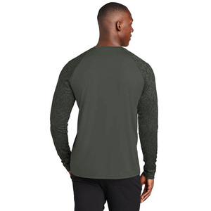 Wholesale Men's Long Sleeve Raglan Performance Shirt Solid Green Quick Dry Polyester UPF 50 Fishing Wear - Product Image 3