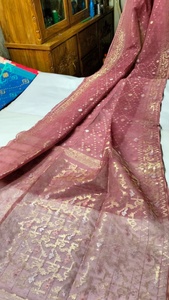 Exclusivo Deshi Dhakai RED Jamdani Sharee Calidad de exportación para mujeres JAMDANI FABRIC Blue GREEN Golden Sky Blue de Bangladesh - Product Image 5