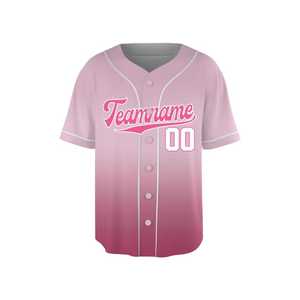 Camiseta de béisbol personalizada con degradado rosa, con nombre del equipo y número, estampado por sublimación, unisex, para adultos, de manga corta, con botones al frente. - Product Image 2