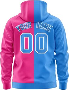 เสื้อฮู้ดผู้ชาย สีน้ำเงิน บล็อกสี ปักชื่อและหมายเลขด้วยความร้อน แบบสวมใส่สบาย ทรงปกติ - Product Image 4