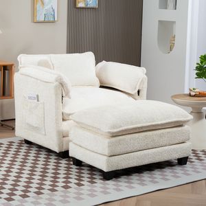 Divano Oversize 55.32*39.76 per Interni, Pouf Portatile in Bouclé, Letto Singolo con Seduta Più Larga, Cuscino Doppio Profondo, Avvolgente e Resistente per Soggiorno - Product Image 6