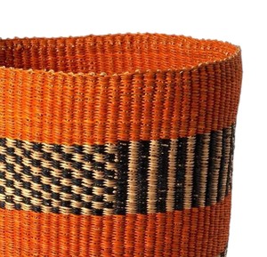Modern Minimalist Seagrass Storage <b>Basket</b> with Orange Stripe Design Hand Woven Laundry <b>Hamper</b> Container Bin Style - Product Image 3