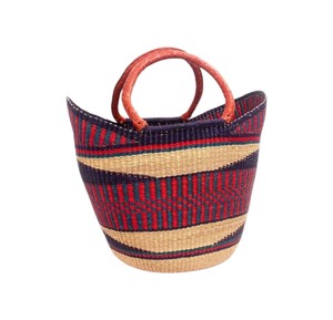 Colorful Pattern Seagrass <b>Handbags</b> Red Leather Handle Woven Straw Tote Bag Fashion Women <b>Summer</b> Beach Purse OEM ODM - Product Image 2