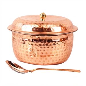 Poêle à frire en cuivre pur martelé à la main avec doubles poignées en laiton, ustensile de cuisine traditionnel pour restaurant et maison - Product Image 6