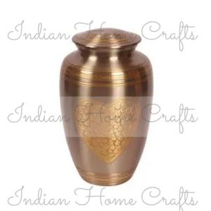 Gold Cremation Urn <b>Keepsake</b> Casket Metal <b>Memorial</b> Heart Pattern Tabletop Ash Container Indian Home Crafts 200 Cubic Inch Durable - Product Image 3