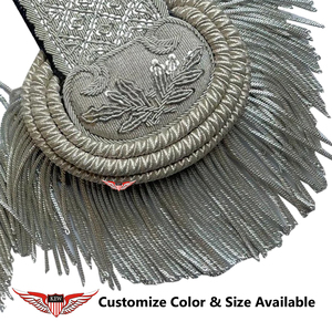 KEW Placa de Hombro Plateada Personalizable con Bordado de Alta Calidad y Flecos Plateados, Epaulette Decorativo de Lujo para Prendas - Product Image 2