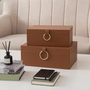 Leather Storage Box Luxury Leather Boxes Tan Leather Box Set Of 2 - Product Image 3