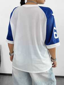 เสื้อเจอร์ซีย์ตาข่ายพิมพ์ลายแบบซับลิเมชั่น ไซส์ใหญ่ คอวี แขนสั้น สไตล์สตรีทแวร์และกีฬา ขายส่งแบบ OEM - Product Image 3